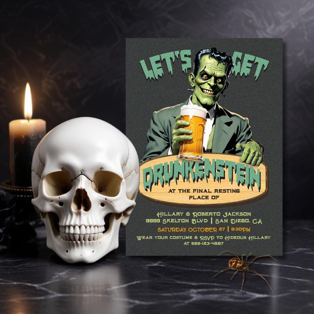 Funny Drunkenstein Frankenstein Halloween fest Inbjudningar (Skapare uppladdad)