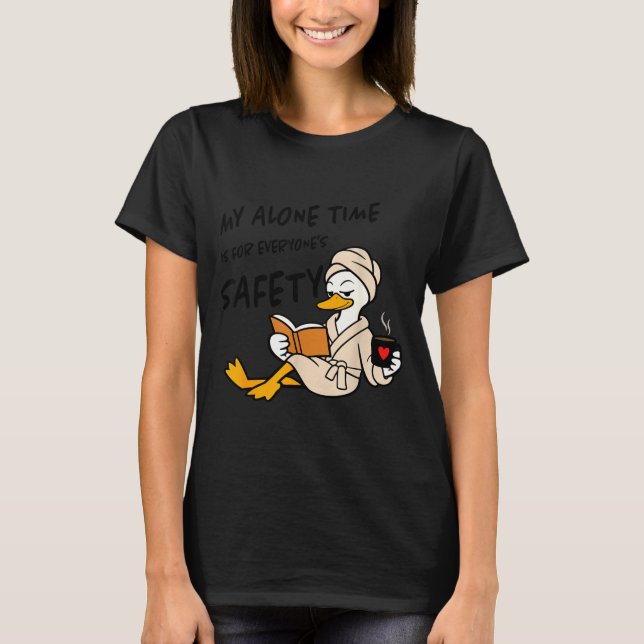 Funny duck alone time safety introvert reading t shirt (Framsida)