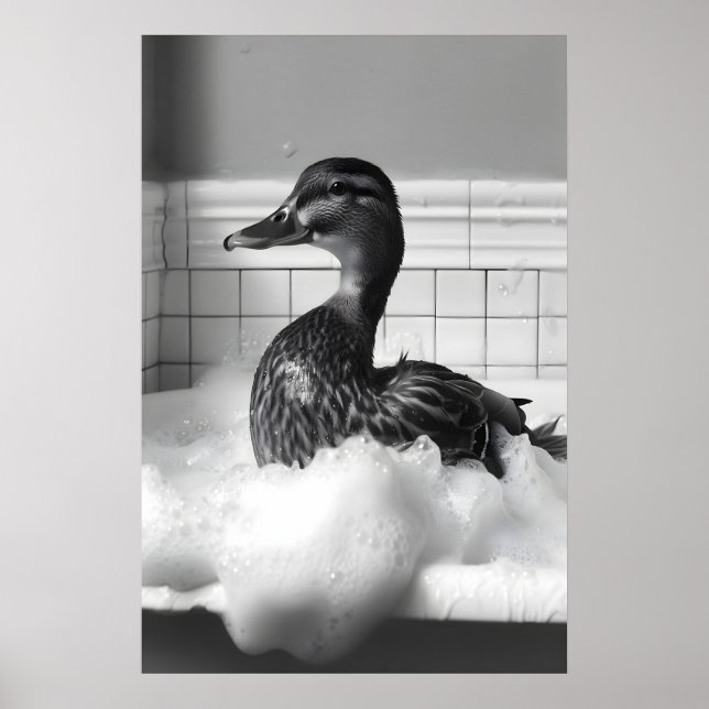 Funny Duck Bubble Bath Print, Bathroom Wall Art Poster (Framsidan)