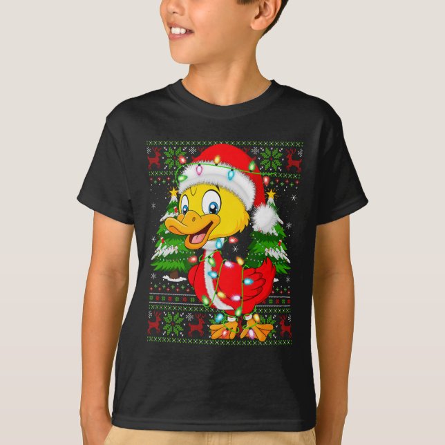 Funny Duck Christmas Lights Santa Costume Ugly Xma T Shirt (Framsida)