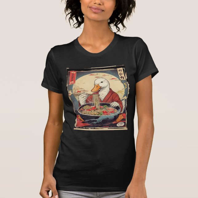 Funny Duck Eating Ramen Japanese Art  T Shirt (Framsida)