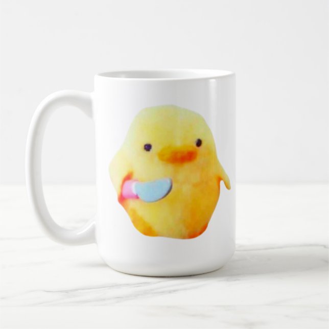 Funny Duck Meme with Knife for Meme Lovers Mug Kaffemugg (Vänster)