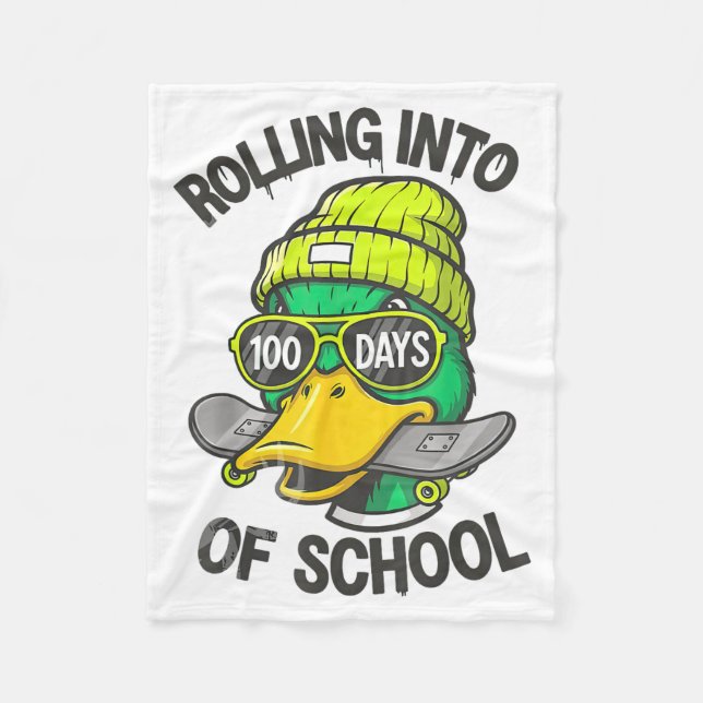 Funny Duck Skateboard 100 Days Of School Outfit  Fleecefilt (Framsidan)