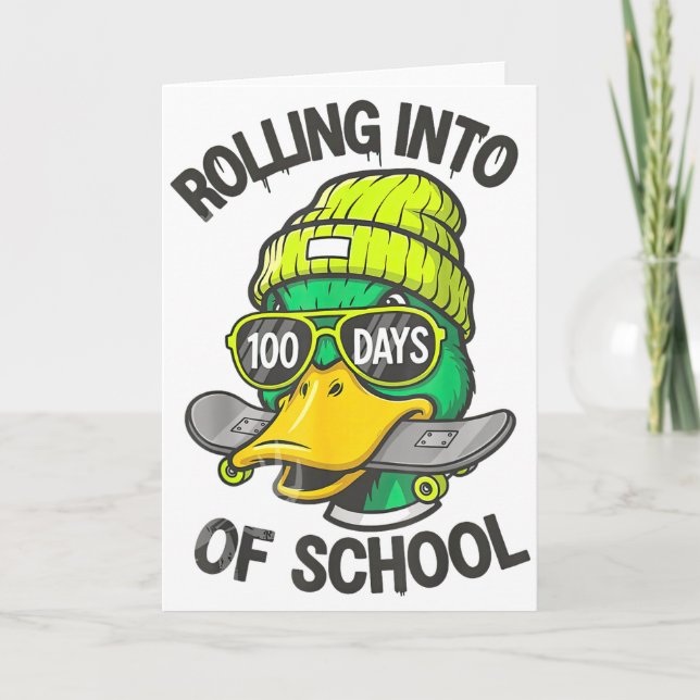 Funny Duck Skateboard 100 Days Of School Outfit  Kort (Framsida)