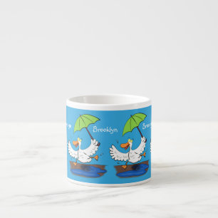 Funny duck with umbrella dancing cartoon espressomugg