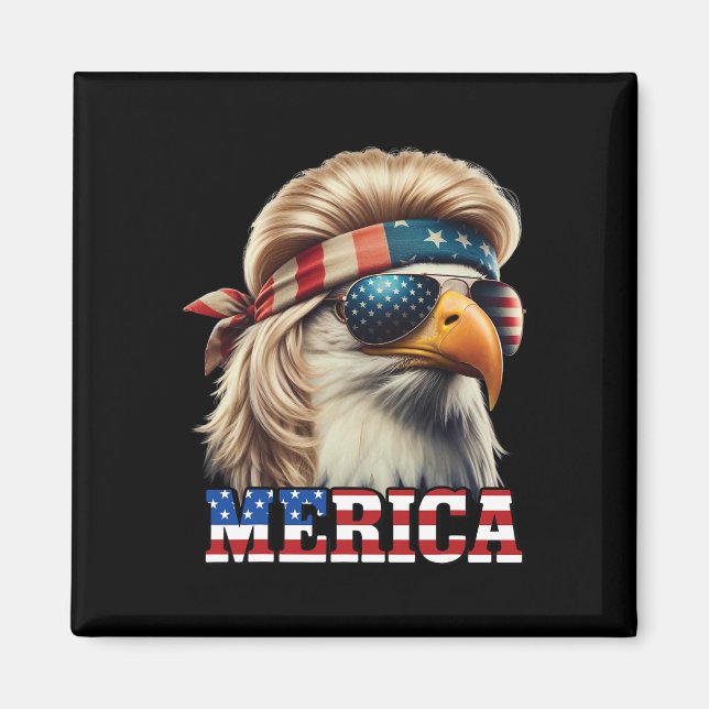 Funny Eagle Merica 4 juli Blonde Wig Mullet Funn Magnet (Framsidan)