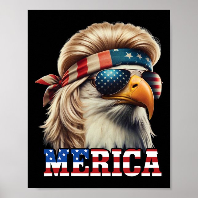 Funny Eagle Merica 4 juli Blonde Wig Mullet Funn Poster (Framsidan)
