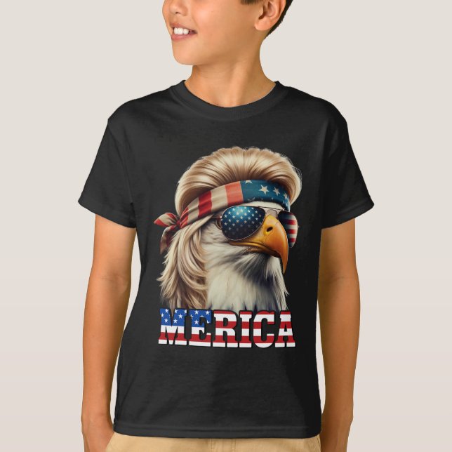 Funny Eagle Merica 4 juli Blonde Wig Mullet Funn T Shirt (Framsida)