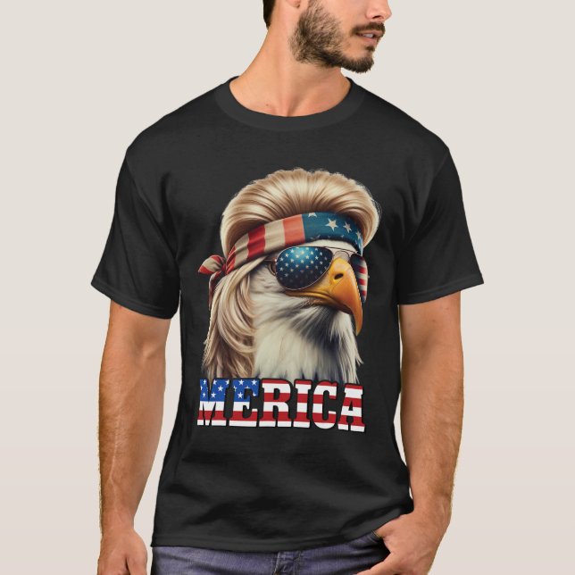 Funny Eagle Merica 4 juli Blonde Wig Mullet Funn T Shirt (Framsida)