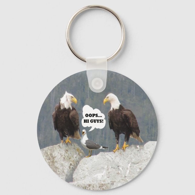 Funny Eagles och Fiskmås Basic Button Keychain Nyckelring (Framsida)