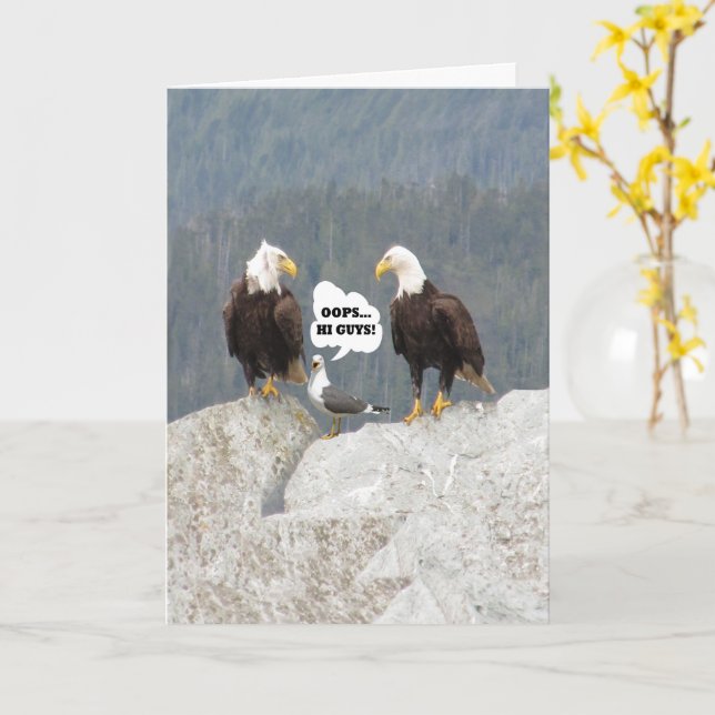 Funny Eagles och Fiskmås Get well Kort (Gul blomma)