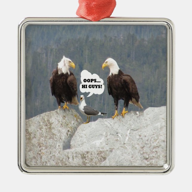 Funny Eagles och Fiskmås Julgransprydnad Metall (Framsidan)