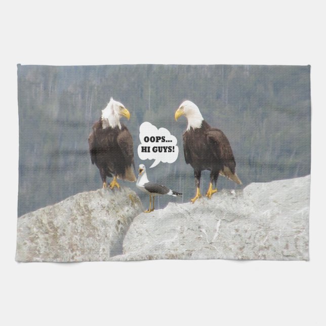 Funny Eagles och Fiskmås Kökshandduk (Horisontell)