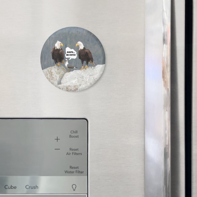 Funny Eagles och Fiskmås Round Magnet (In Situ (Fridge))