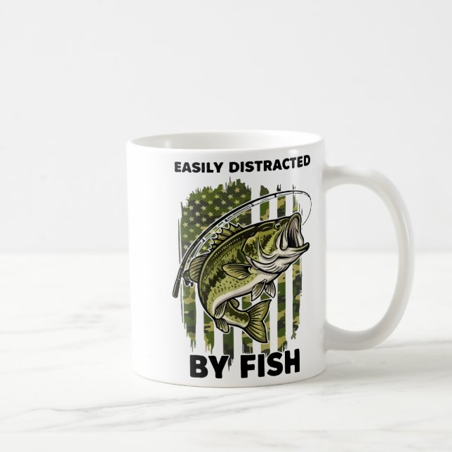 Funny Easily Distracted By Camo B Fish American Fl Kaffemugg (Höger)