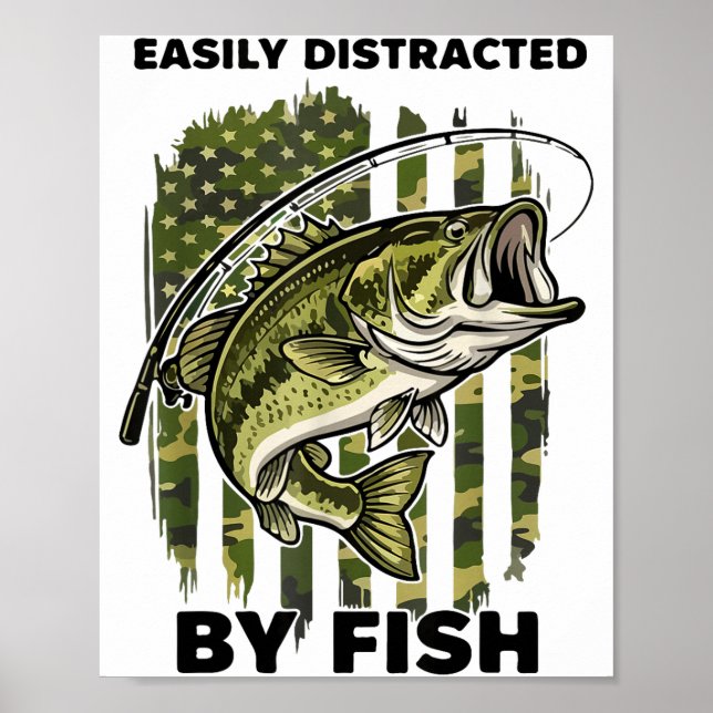 Funny Easily Distracted By Camo B Fish American Fl Poster (Framsidan)