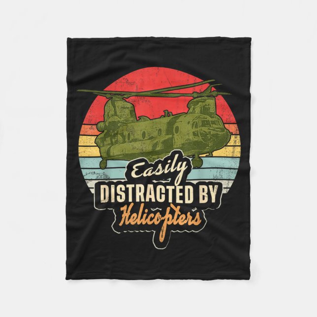 Funny Easily Distracted By Chinook Helicopter Retr Fleecefilt (Framsidan)