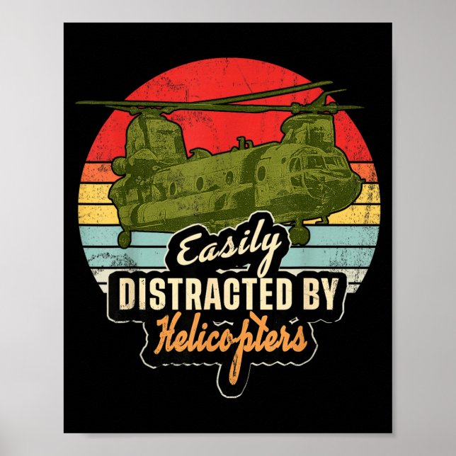 Funny Easily Distracted By Chinook Helicopter Retr Poster (Framsidan)
