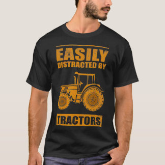 Funny Easily Distracted By Tractors Gift Cool Farm T Shirt