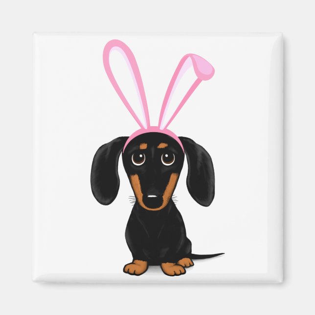 Funny Easter Bunny Dog Black And Tan Dachshund T S Magnet (Framsidan)