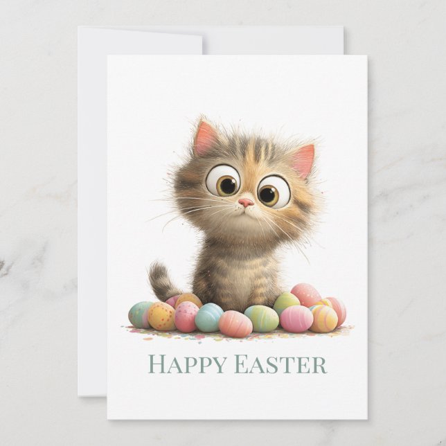 Funny Easter Cat Flat Greeting Card Julkort (Framsida)
