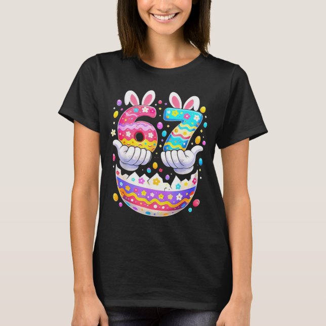 Funny Easter Eggs Six Seven 67 Bunny 67 Meme Boys  T Shirt (Framsida)