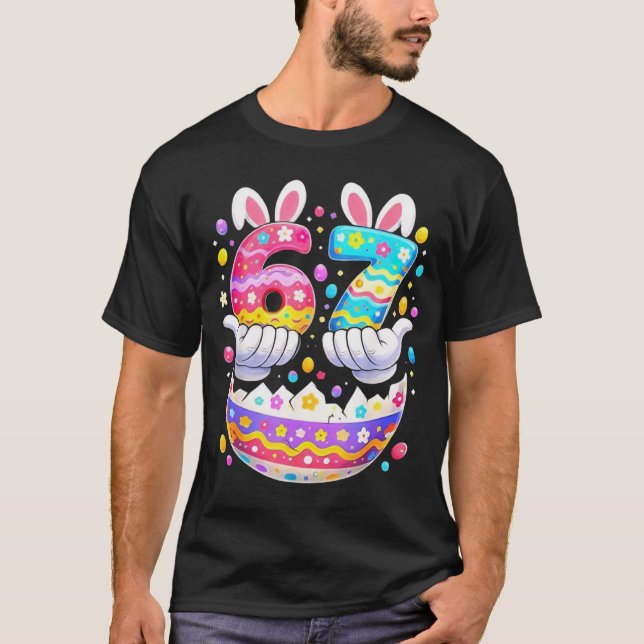 Funny Easter Eggs Six Seven 67 Bunny 67 Meme Boys  T Shirt (Framsida)