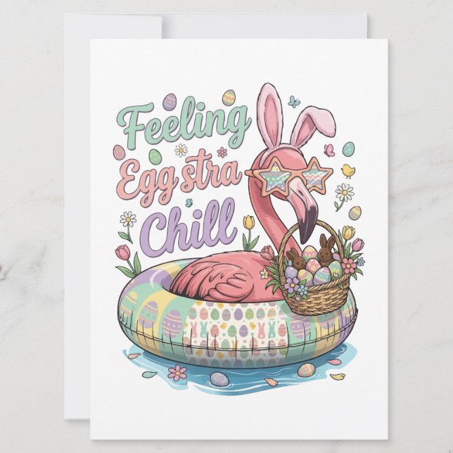 Funny Easter Flamingo Feeling Eggstra Chill Cute Julkort (Framsida)
