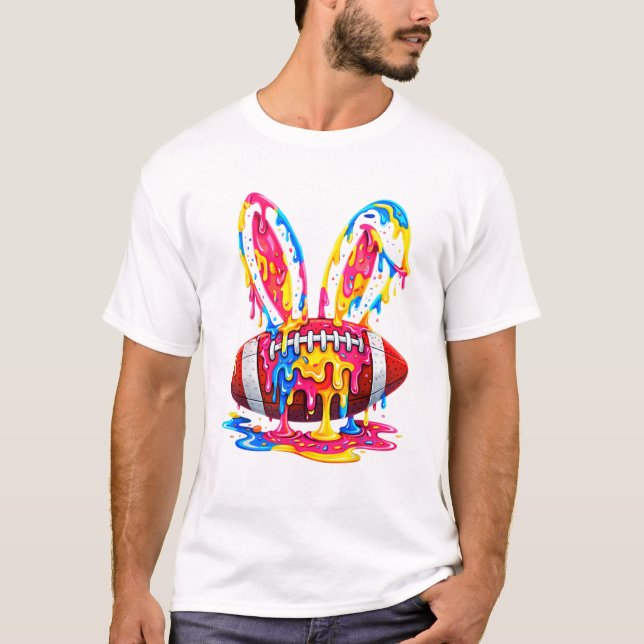 Funny Easter Football Bunny Ears Paint Drip Graphi T Shirt (Framsida)