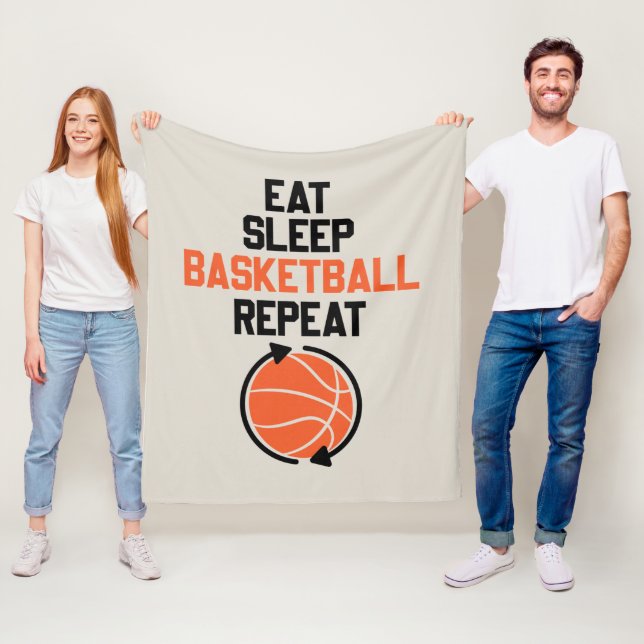 Funny eat sleep Basketball repeat word art  Fleecefilt (På plats)
