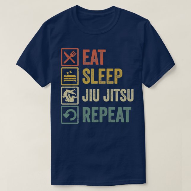 Funny Eat Sleep Jiu jitsu Repeat Distressed Retro  T Shirt (Design framsida)
