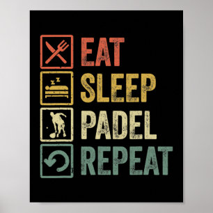Funny Eat-viloläge Padel Repeat Retro Vintage Spor Poster