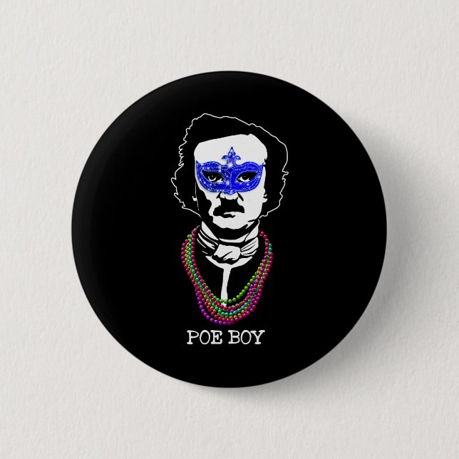 Funny Edgar Allan Poe Mardi Gras Mashup 1 Knapp (Framsida)