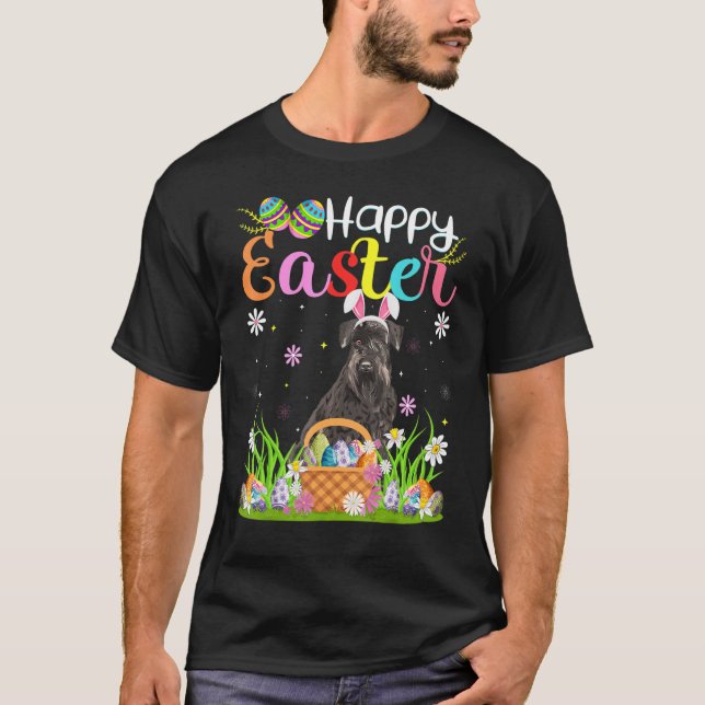 Funny Egg Hunting Bunny Giant Schnauzer Hund Lyckl T Shirt (Framsida)