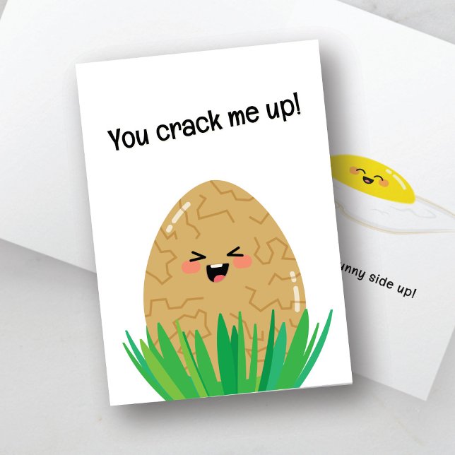 Funny Egg Pun Card | You Crack Me Up Sunny Side Up Helgkort (Skapare uppladdad)