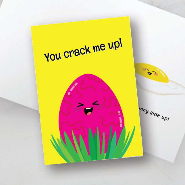 Funny Egg Pun Card | You Crack Me Up Sunny Side Up Helgkort (Skapare uppladdad)
