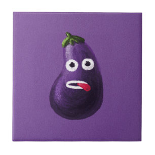 Funny Eggplant Tecknade figurer Cute Vegetable Kakelplatta