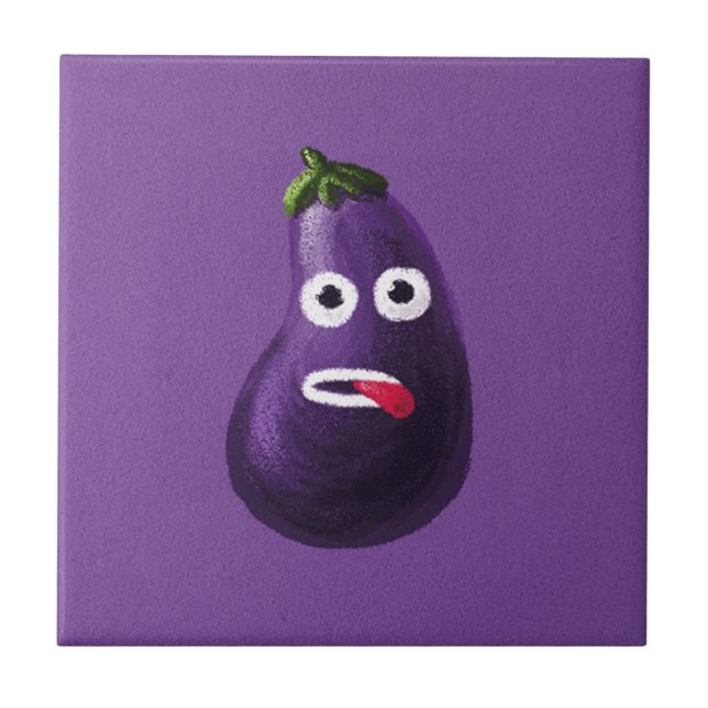 Funny Eggplant Tecknade figurer Cute Vegetable Kakelplatta (Framsidan)