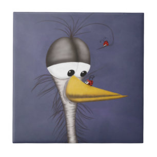 Funny Egret Tecknad Kakelplatta