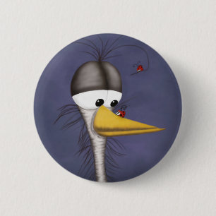 Funny Egret Tecknad Knapp