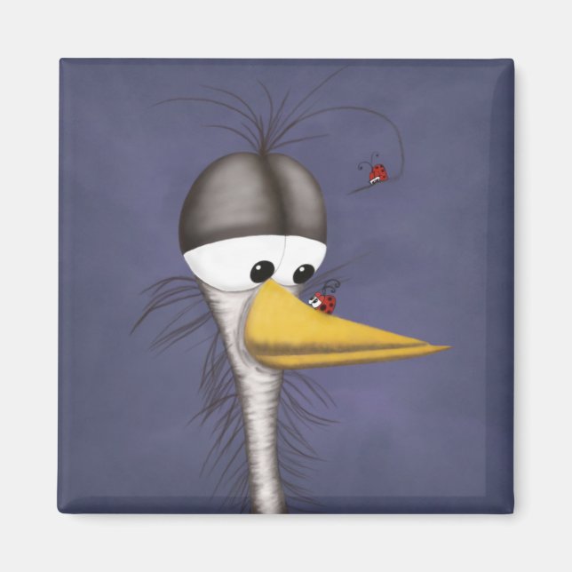 Funny Egret Tecknad Magnet (Framsidan)