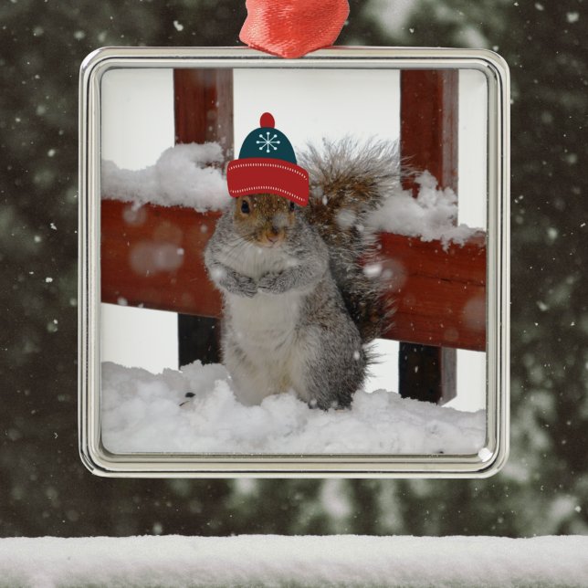 Funny ekorre i Snowflake Baseball Cap Ornament (Skapare uppladdad)