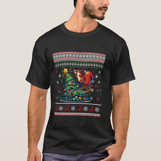 Funny ekorre Ugly Julgran Jumper Snowflak T Shirt (Framsida)