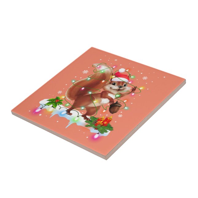 Funny ekorrel Juldekorationer Santa Hat Xma Kakelplatta (Sidan)