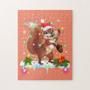 Funny ekorrel Juldekorationer Santa Hat Xma Pussel