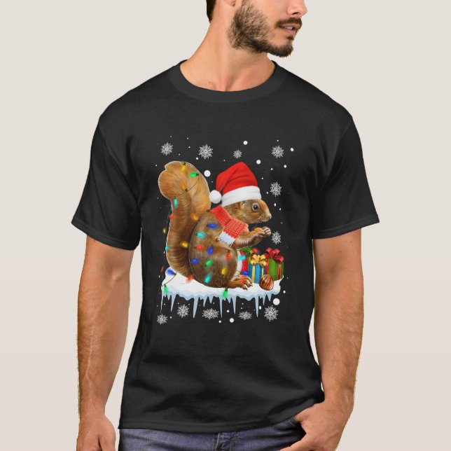 Funny ekorrel Juldekorationer Santa Hat Xma T Shirt (Framsida)