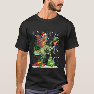 Funny ekorrel Light Santa Hat Träd Snöflingor Chr T Shirt