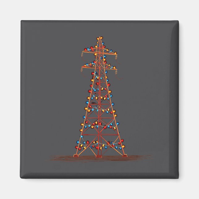 Funny Electric Pylon Christmas Graphics Lights Lov Magnet (Framsidan)