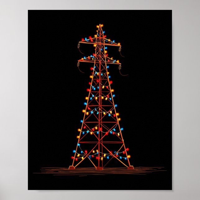 Funny Electric Pylon Christmas Graphics Lights Lov Poster (Framsidan)