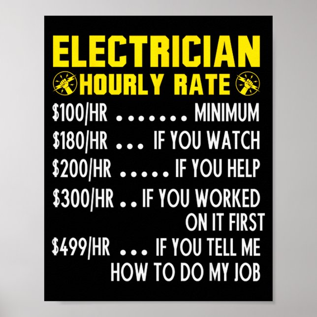Funny Electrician Hourly Rate Pricing Chart  Poster (Framsidan)